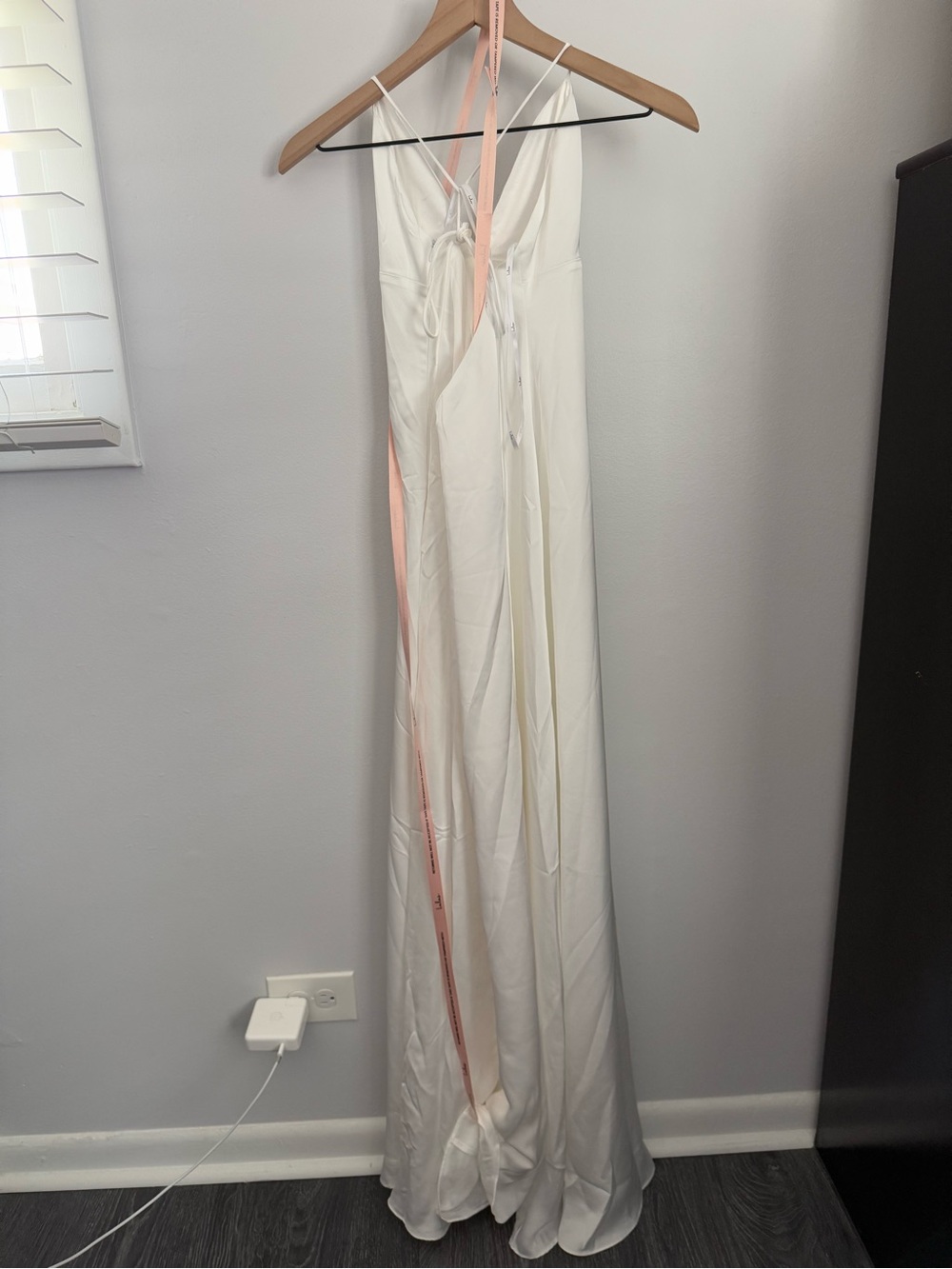 Lulus Medium NEW Lupita White Satin Tie-Back Maxi Dress Bridal Wedding Minimal - Picture 5 of 11